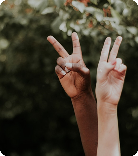 Two hands making peace sign